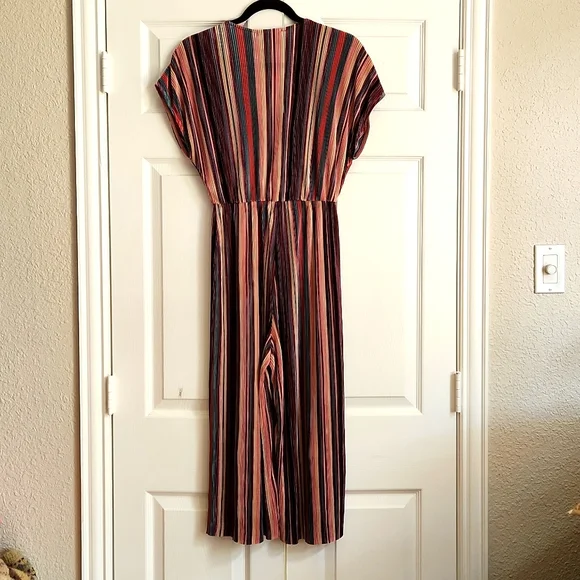 MILLENIAL PINK accordion pleated jumpsuit S wide leg studio 54 disco costume new - Picture 5 of 5